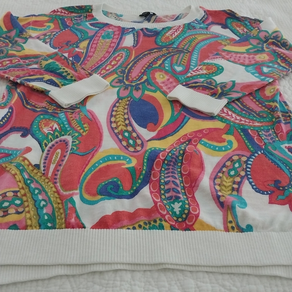 Talbots; S/P, Pull Over, Colorful Print, Three-Quarter Sleeve, Sweater - Picture 2 of 4